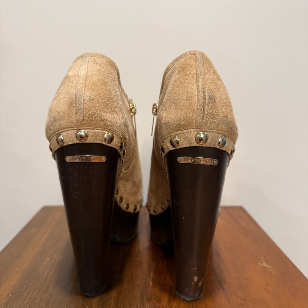 Jimmy Choo "Urge" Studded Suede Peep-Toe Clog Booties,39.5 - Picture 4 of 6